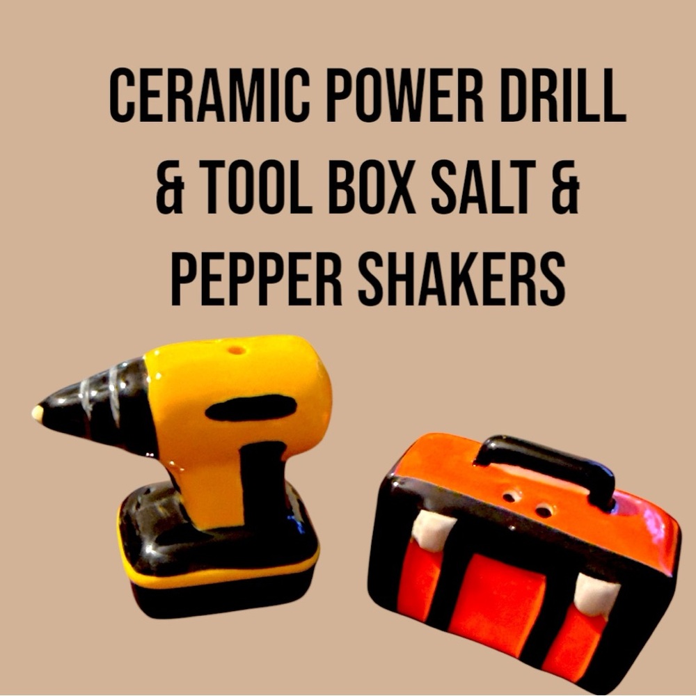 Ceramic Power Drill & Tool Box Salt and Pepper Shakers NWOT